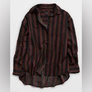 American Eagle Outfitters Brown and Black Striped Button Down Shirt